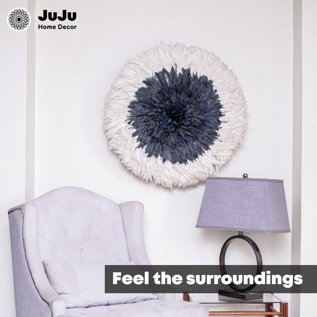 Ivory white / Navy blue  juju hat -  Wall decor